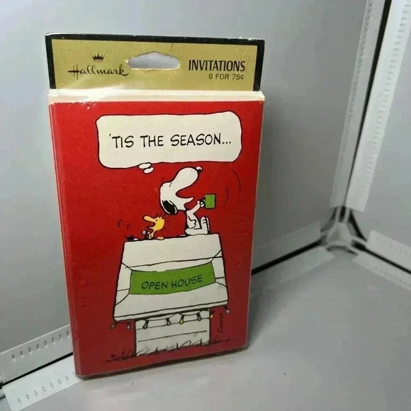 Vintage Sealed SNOOPY & WOODSTOCK Christmas Open House Invitations, 8 Count - Picture 1 of 3